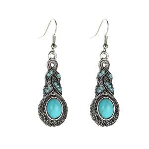 ⭐️Silver plated zinc alloy Bohemian Turquoise Inlaid Rhinestone 💧 Drop Earring